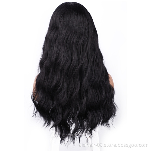 Long black deepwave curly inch good cheap wholesale synthetic headband attached grip wigs black wowen braizilian